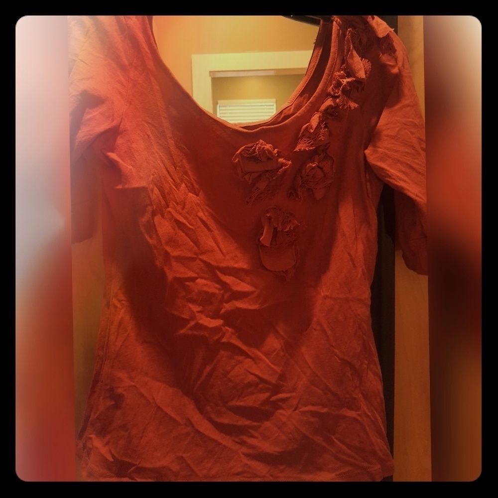Anthropologie boat neck tee burnt orange Sz M
